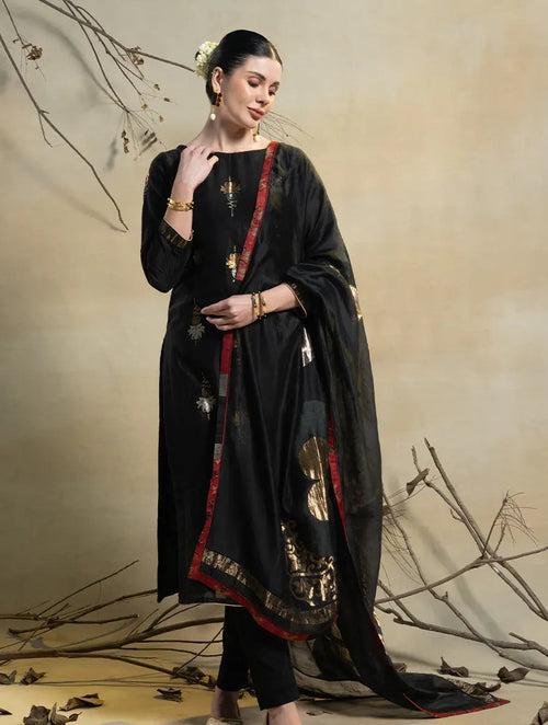 Semistitched Chanderi Zari Woven Formal Suitset