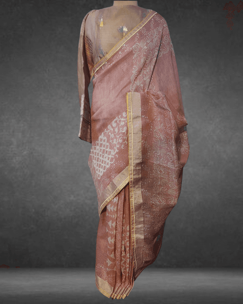 Block Printed Pure Silk linen kota Saree