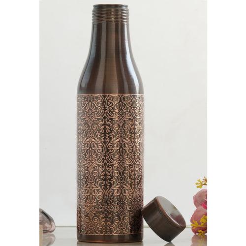 IndianArtVilla Pure Copper Bottle with Antique Dark Embossed Design, 900ml, Drinkware