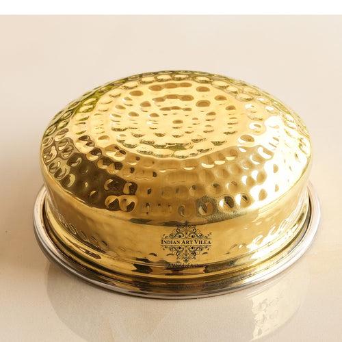 INDIAN ART VILLA Steel Brass Hammered Design Handi, Servware, Tableware