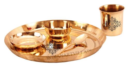 INDIAN ART VILLA Bronze 5 Piece Lining Design Dinner Set