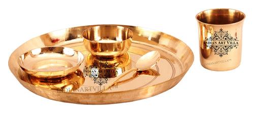 INDIAN ART VILLA Bronze 5 Piece Lining Design Dinner Set