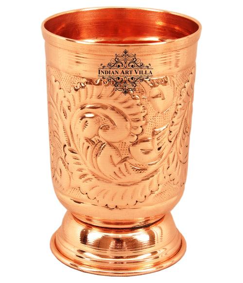 INDIAN ART VILLA Pure Copper Handmade Floral Design Jug Pitcher 1300 ML with 6 Glass Tumbler 350 ML (7 Pieces)