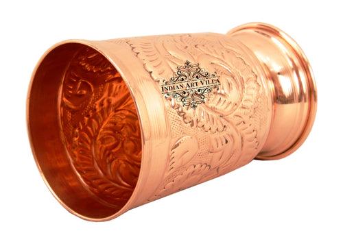 INDIAN ART VILLA Pure Copper Handmade Floral Design Jug Pitcher 1300 ML with 6 Glass Tumbler 350 ML (7 Pieces)