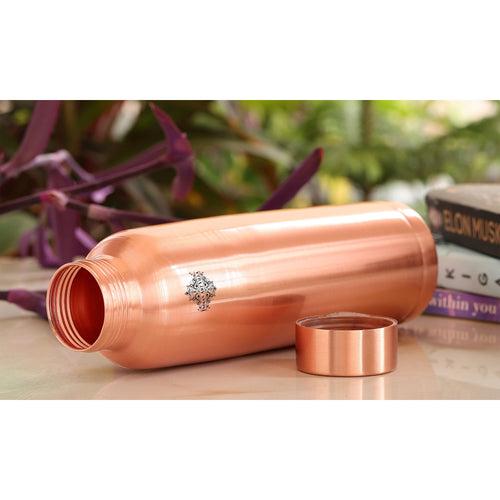 Set Of Pure Copper Matt Finish Lacquer Coated  Water Bottle & 2 Glasses, Drinkware, Bottle : 900ml, Glass: 300ml