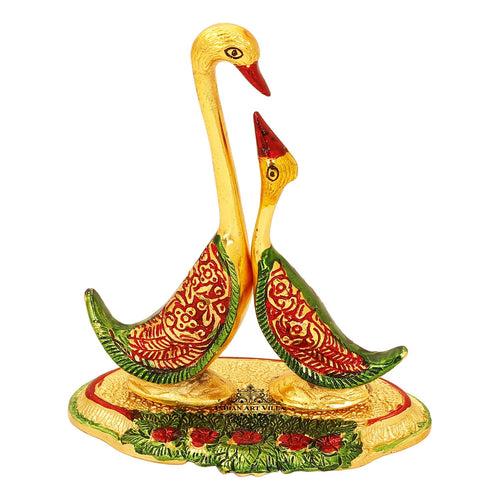 Indian Art Villa Pure Aluminum Swan Pair Showpiece Home Décor Room Décor Wall Decor Height:- 7.1" Inch Color Gold