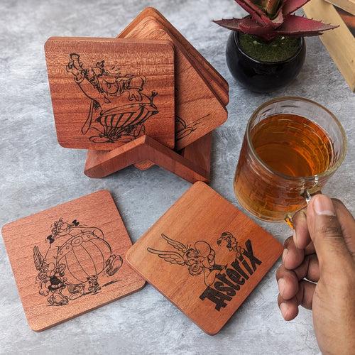 Asterix & Obelix Wooden Coasters Set of 6 | Gift For Asterix Fans