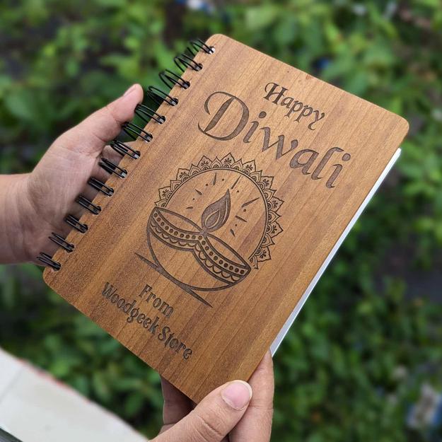 Happy Diwali Engraved Wooden Notebook | Diwali Gift