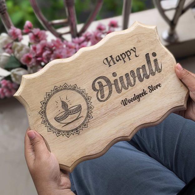 Happy Diwali Engraved Wood Sign | Diwali Corporate Gift