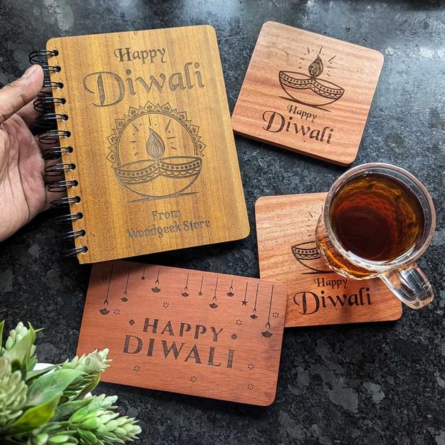 Happy Diwali Engraved Wooden Gift Set