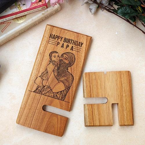 Engraved Wooden Mobile Phone Stand | Personalized Gift For Mom & Dad