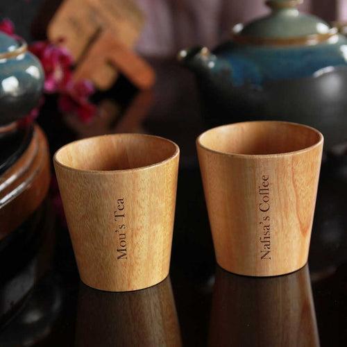 Personalized Wood Tea & Coffee Cup Set Engraved With Name | Birthday gift