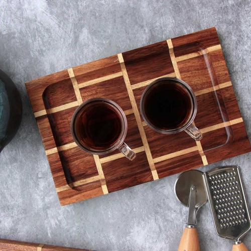 Brick Design Wood Tray & Chopping Board: Set of 2 | Anniversary Gift Set