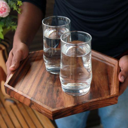 Hexagonal Wooden Serving Tray | Minimalist Wood Decorative Tray