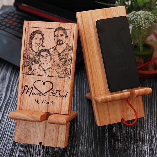 Engraved Wooden Mobile Phone Stand | Personalized Gift For Mom & Dad