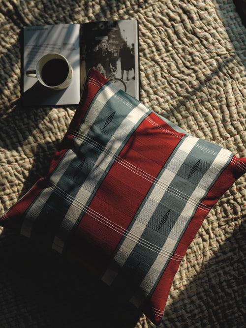 Handwoven Cushion Cover - Red & Blue