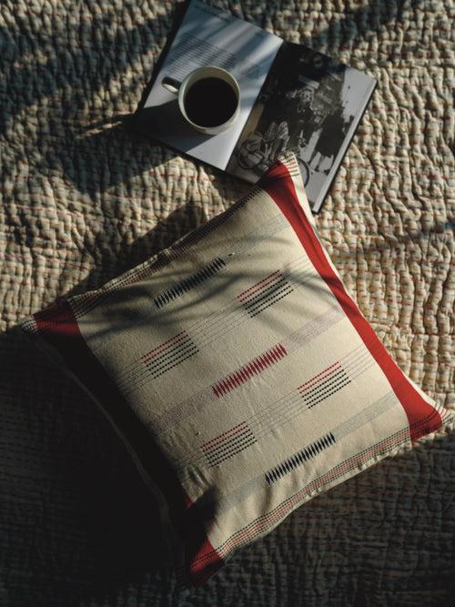 Handwoven Cushion Cover - Red & White