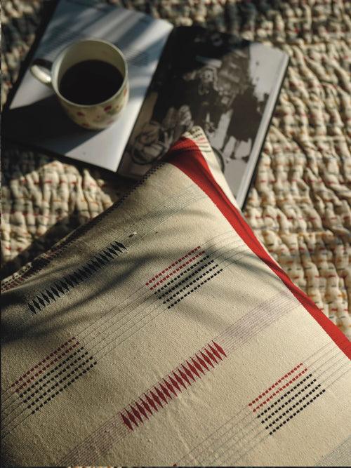 Handwoven Cushion Cover - Red & White