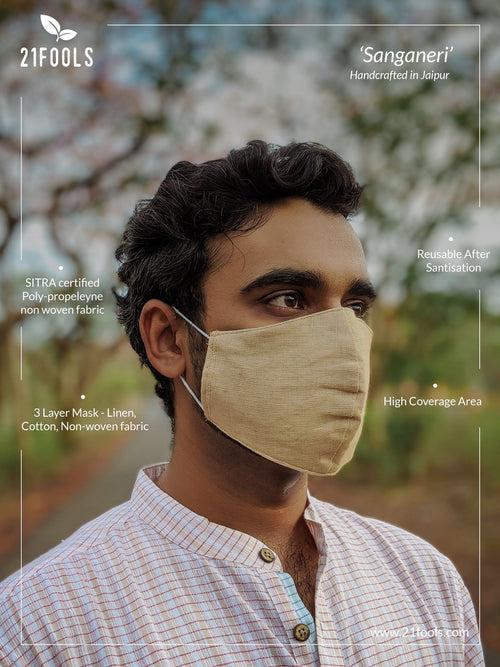 'Sanganeri' / Linen Masks - Pack of 3