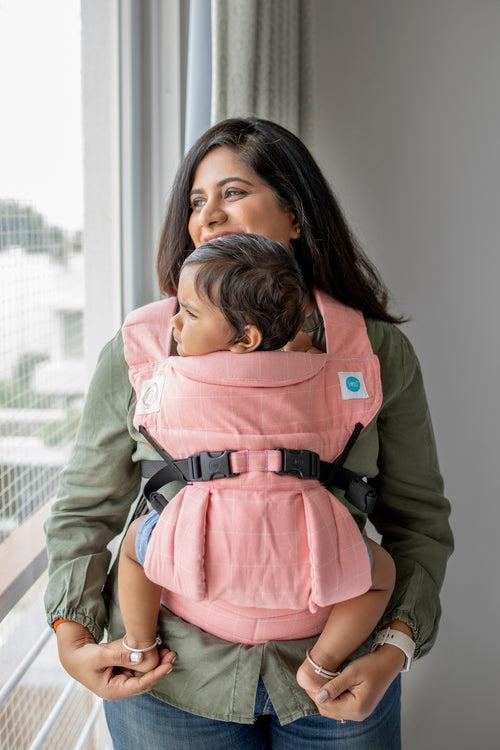 Lali Baby Carrier | 0-2y | Peachy Pink Checks