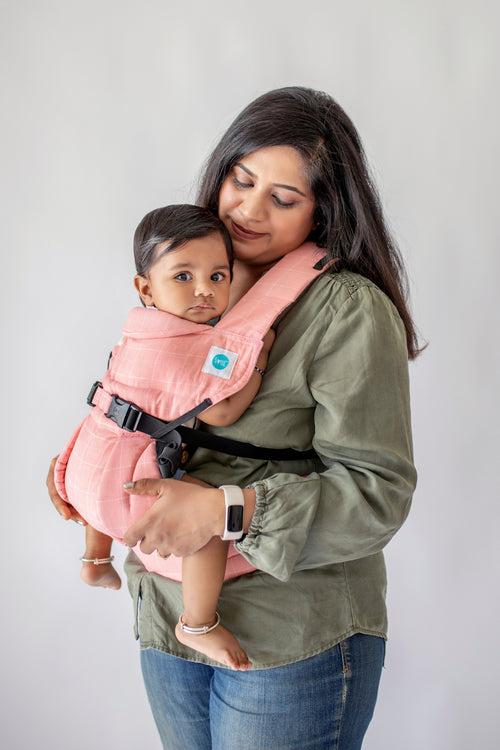 Lali Baby Carrier | 0-2y | Peachy Pink Checks