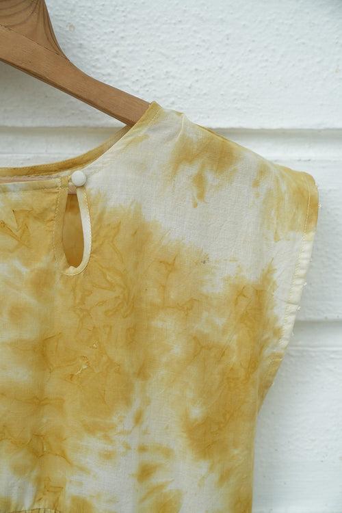 ‘Turmeric Hues’ women’s dress in naturally dyed ochre yellow tie dye