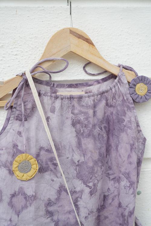 Set of 2 - ‘Ethereal’ natural dyed sharara pants and kurta set with handmade sling bag in lilac tie dye