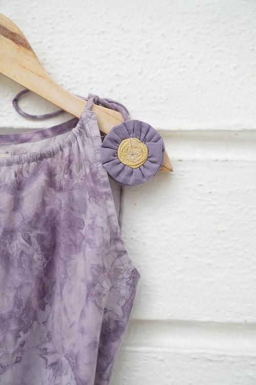 Set of 2 - ‘Ethereal’ natural dyed sharara pants and kurta set with handmade sling bag in lilac tie dye