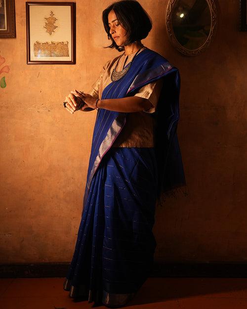 Nilambari royal blue handwoven silk saree