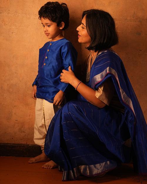 Nilambari royal blue handwoven silk saree