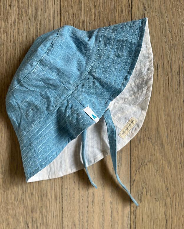 Blue White Slub Cotton Reversible Sun Hat