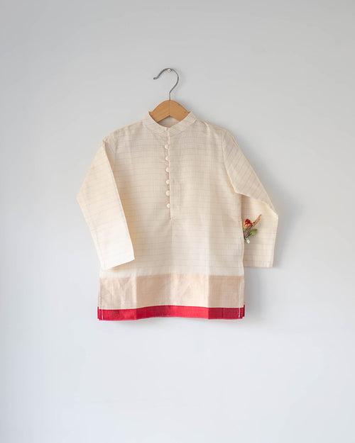 Parijat white boys ethnic kurta in handwoven cotton silk