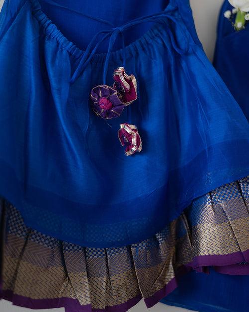 Nilambari royal blue halter neck top with sharara pants in handwoven cotton silk