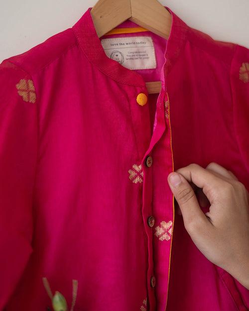 Kamal pink boys ethnic shirt kurta in handwoven cotton silk