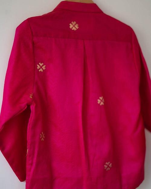 Kamal pink boys ethnic shirt kurta in handwoven cotton silk