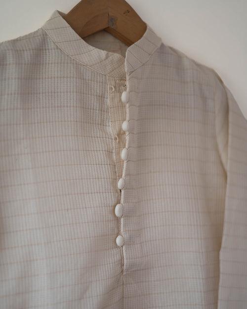 Parijat white boys ethnic kurta in handwoven cotton silk