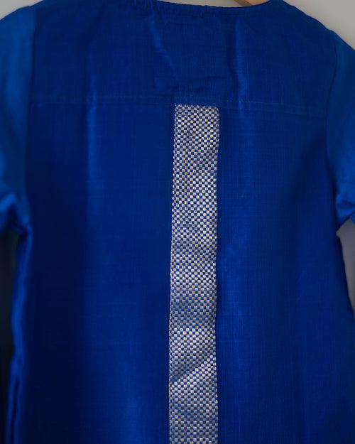 Nilambari royal blue boys ethnic kurta in handwoven cotton silk