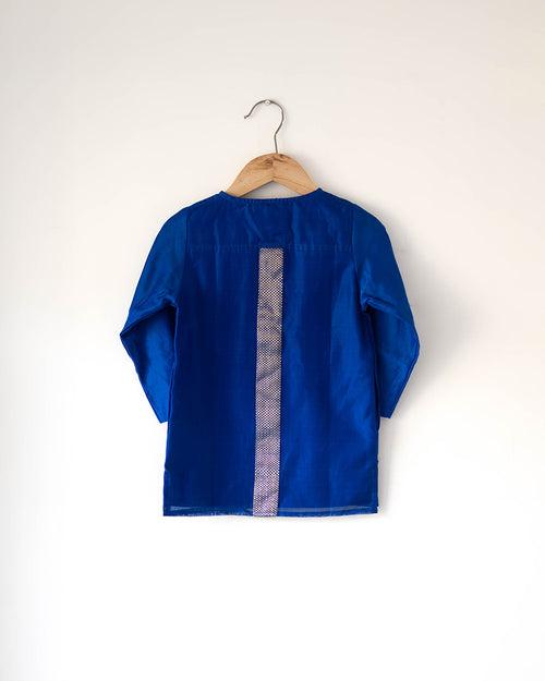 Nilambari royal blue boys ethnic kurta in handwoven cotton silk