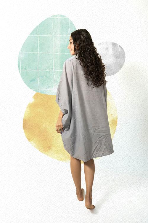 'Star gazing' women's shirt dress in grey handwoven cotton