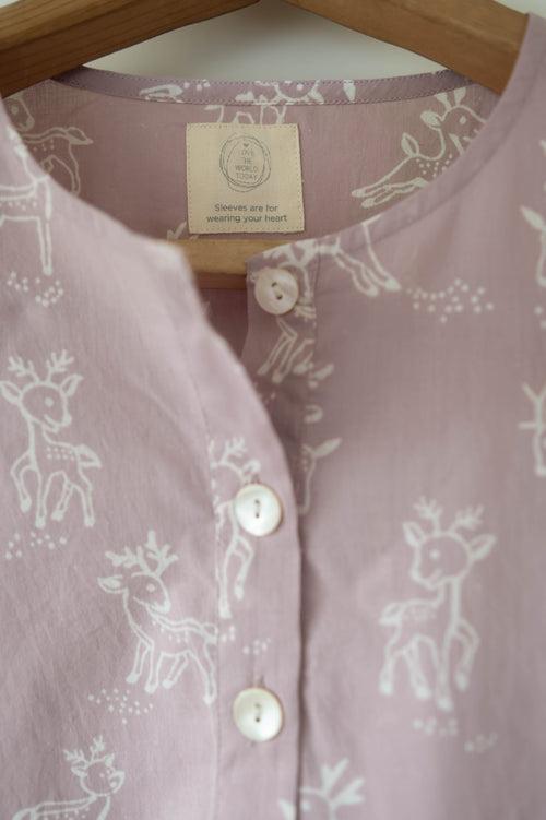 ‘I want to be like grandpa’ kurta pajama set in lilac reindeers hand block print - Grown up version