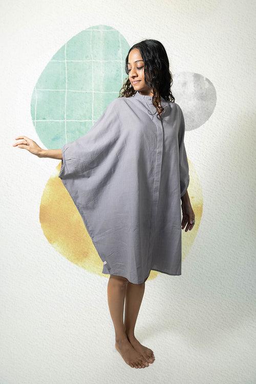 'Star gazing' women's shirt dress in grey handwoven cotton