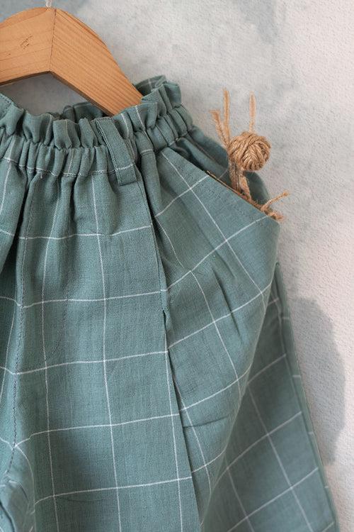 ‘Bubble Baths’ teal checks two piece coord one shoulder top and pant