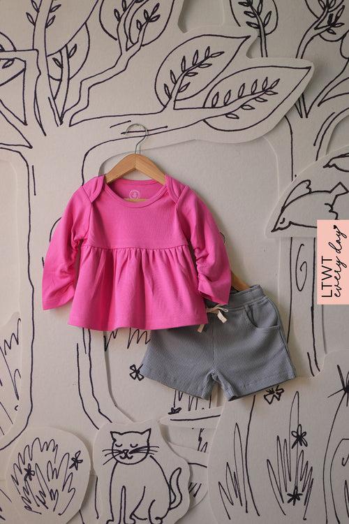 Everyday girls kedia top and shorts set in bright pink and grey