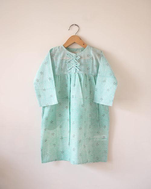 Nightgown in party in the sea hand block print