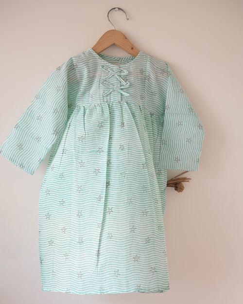 Nightgown in party in the sea hand block print