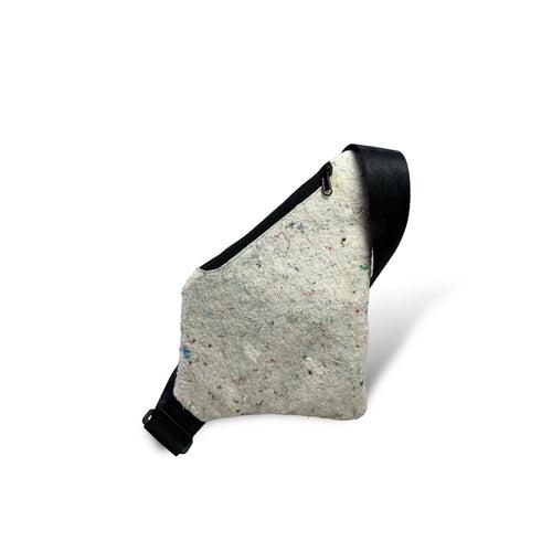 The Good Hideaway Bag in White Felt and Rescued Black Car Seat Belts