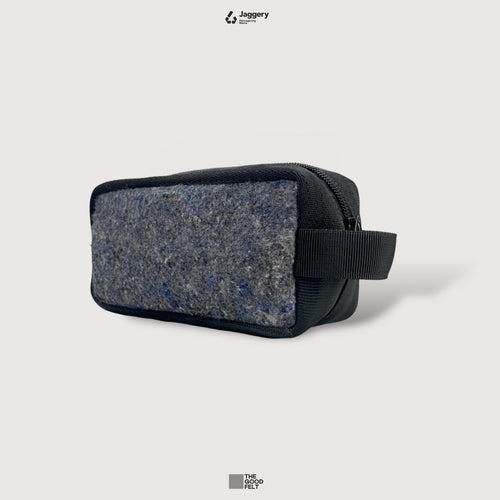 The Good Dopp Kit in Grey Felt and Rescued Black Seat Belts