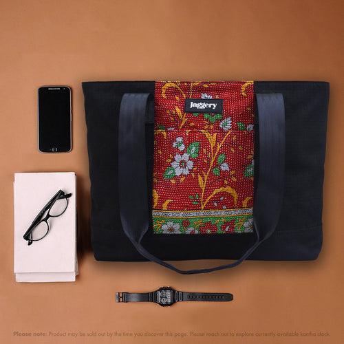 Punar Prayog Festival Tote in Ex-Army Black Canvas & Red Kantha