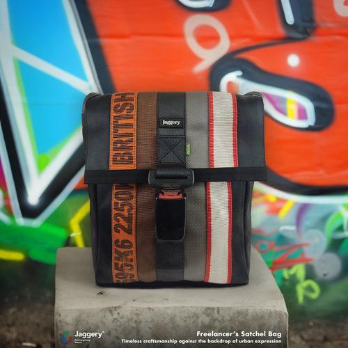 Museum of fade Freelancer's Satchel in Ex-Cargo Belts & Rescued Car Seat Belts [11" Cafe Bag]