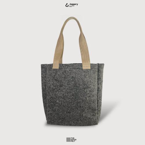 The Good Tote Bag in Grey Felt & Rescued Beige Car Seat Belts